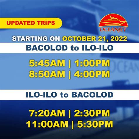 Ocean Jet Schedule: Iloilo to Bacolod and Vice Versa.